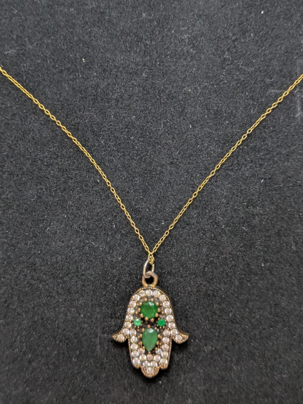 La'celet Jewelry Gallery Plated Gold Hamsa Pendant Necklace with Green Accents